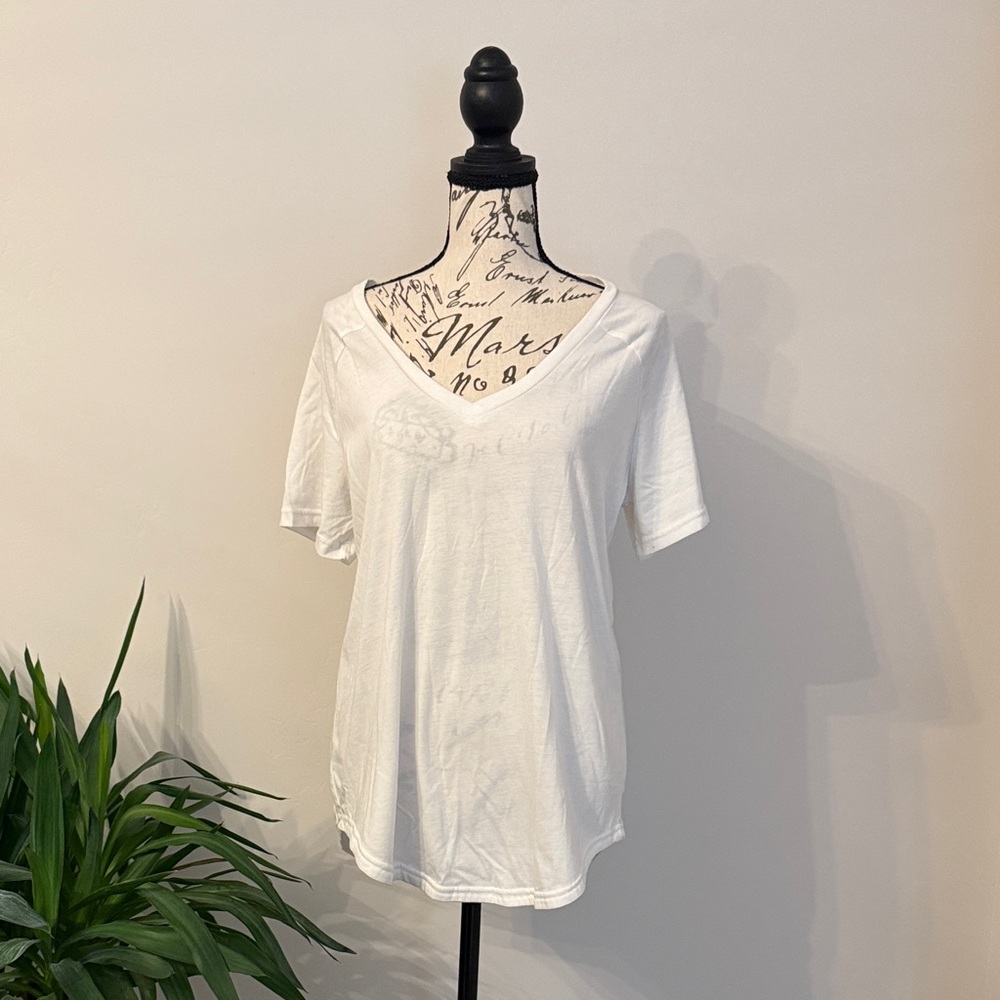 Adidas White Short Sleeve Women's Tee with transparent logo on back